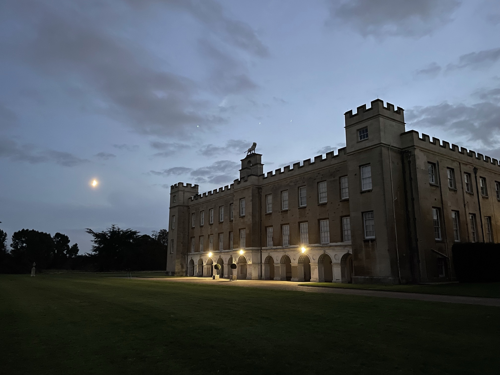 Stately home at dusk