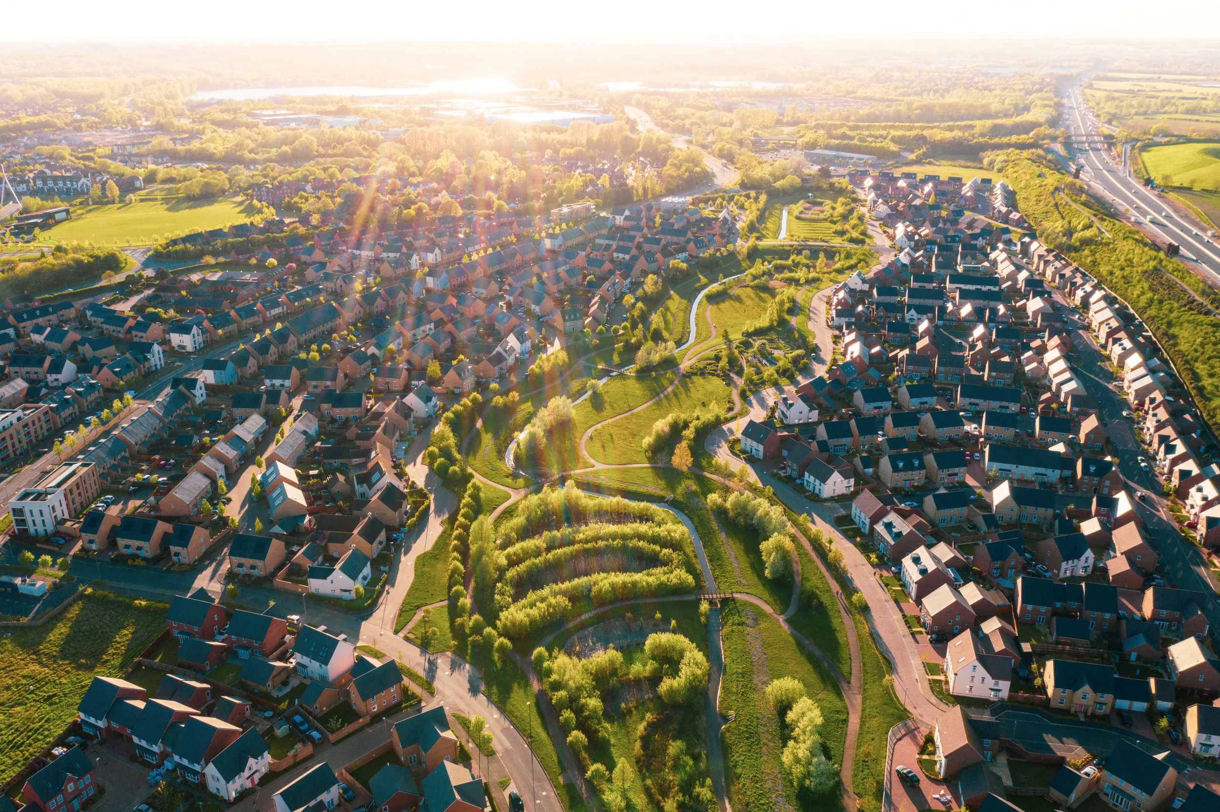Aerial view of new build housing development